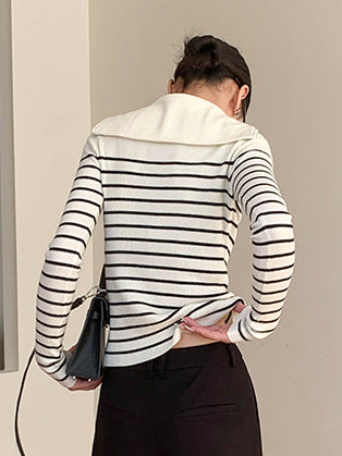 striped zipper knit tops