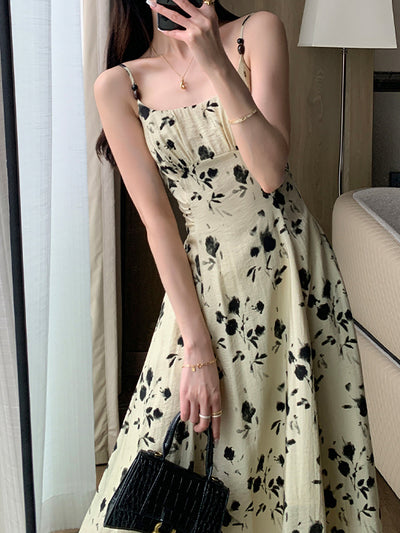 french flower camisole long one piece