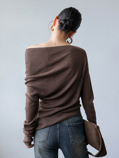 one shoulder asymmetric long sleeve top