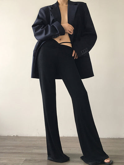 black drawstring boot cut pants