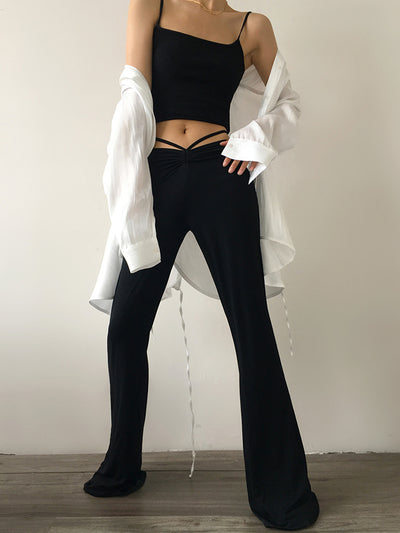black drawstring boot cut pants
