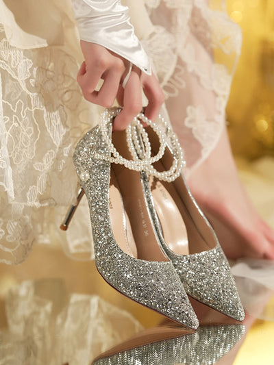 pearl strap crystal diamond pumps