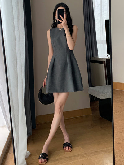 sleeveless gray flare mini one piece