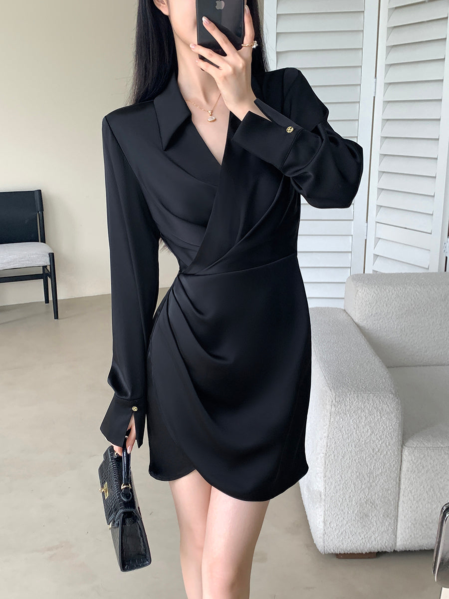 high end waist slim drape shirt dress