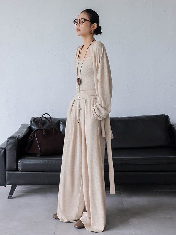 cardigan top camisole wide leg pants 3 piece set
