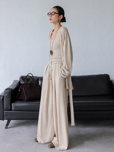 cardigan top camisole wide leg pants 3 piece set