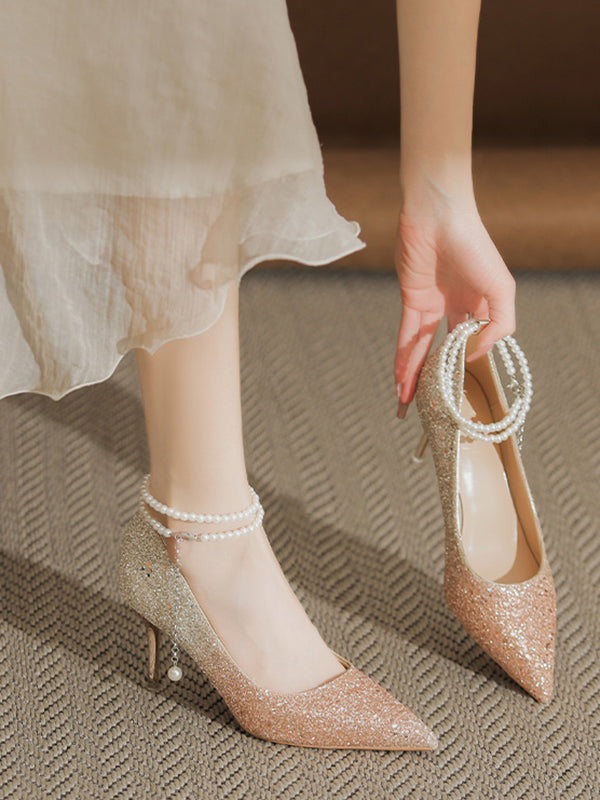 gradation pearl strap pumps