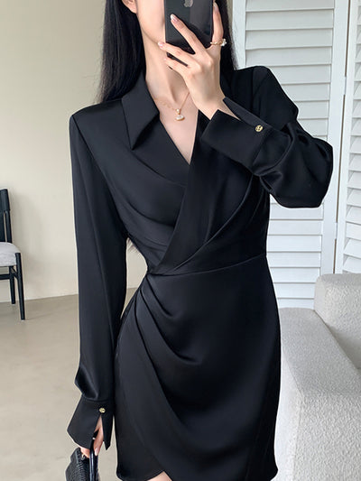 high end waist slim drape shirt dress