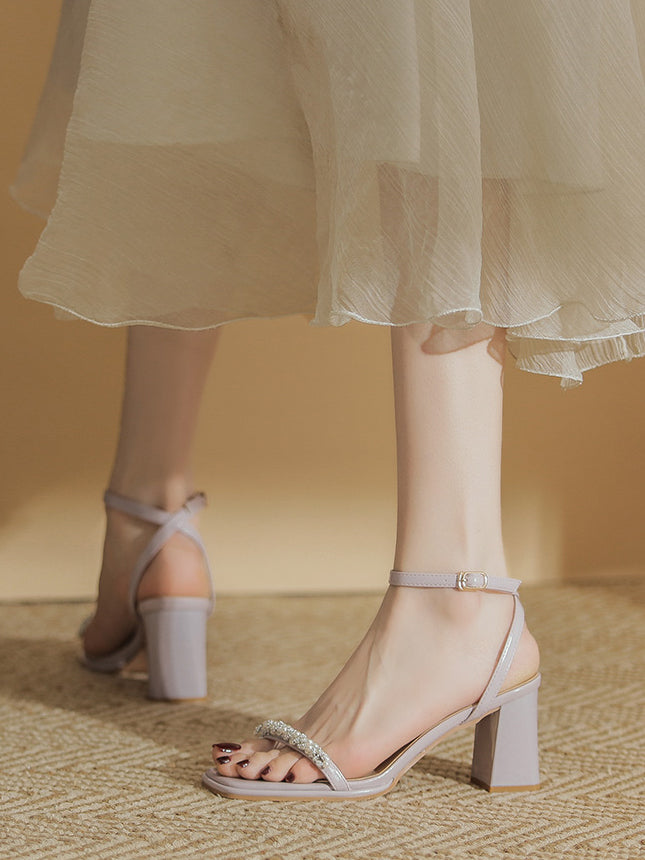 pearl bijou chunky heel sandals