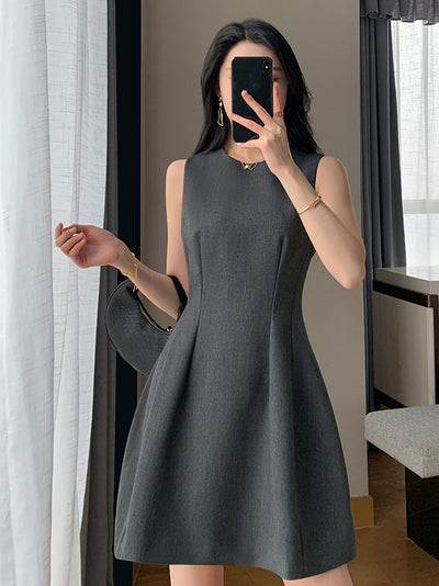 sleeveless gray flare mini one piece