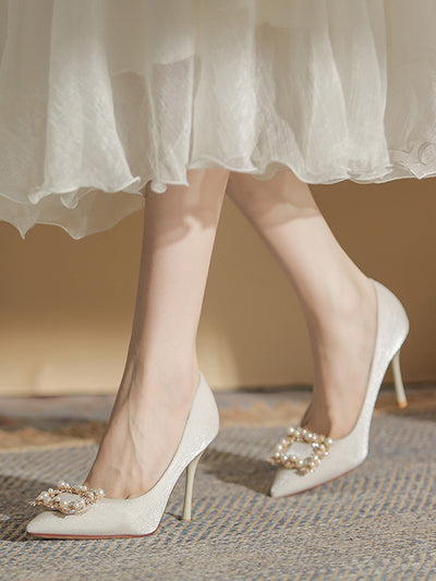 pearl buckle elegant high heels