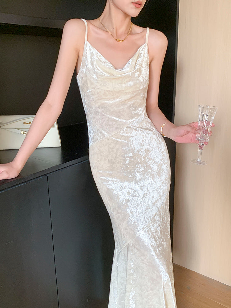 off white velour camisole mermaid long dress