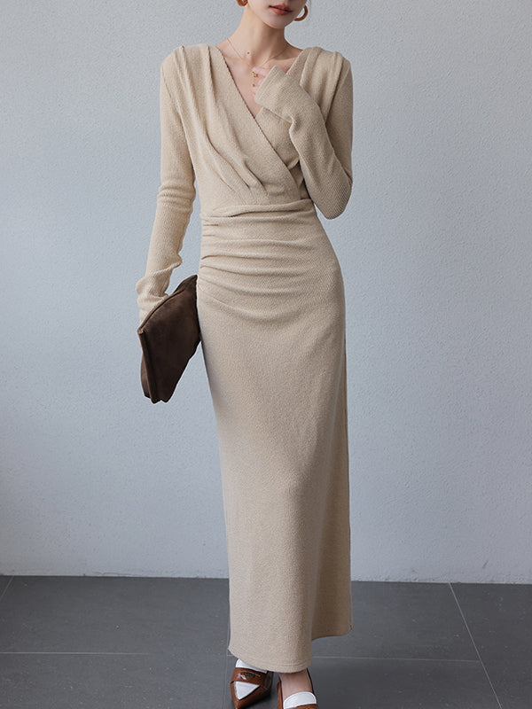 milk tea color v neck long one piece