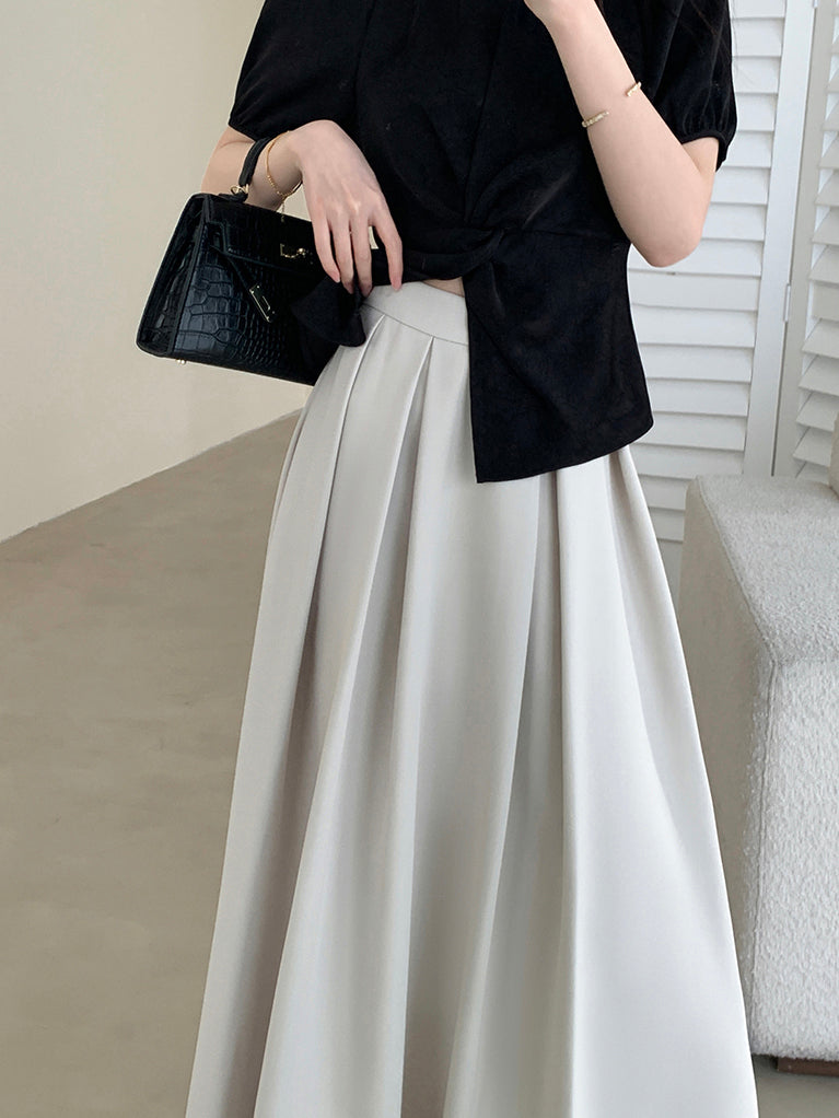 high waist pleated long skirt