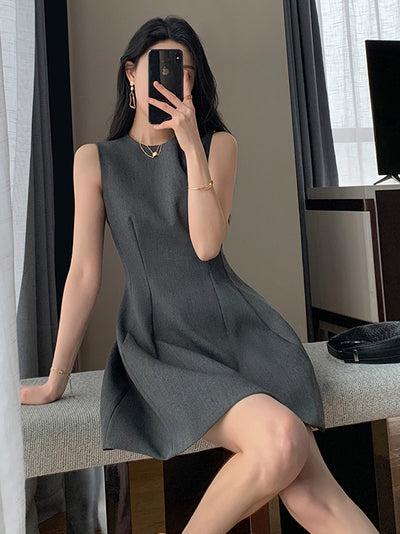 sleeveless gray flare mini one piece