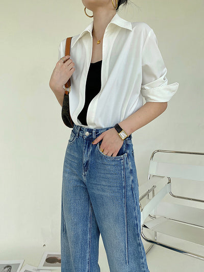 high waist straight denim pants