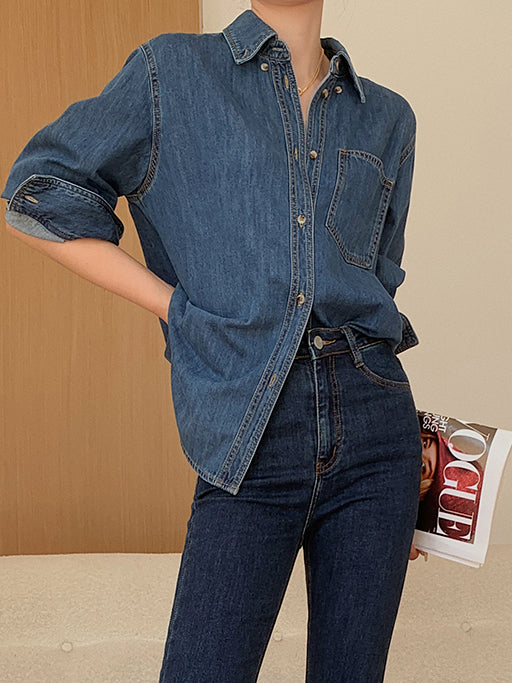 retro blue denim shirt