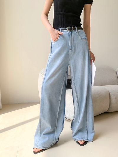 high waist light blue wide cut long denim pants
