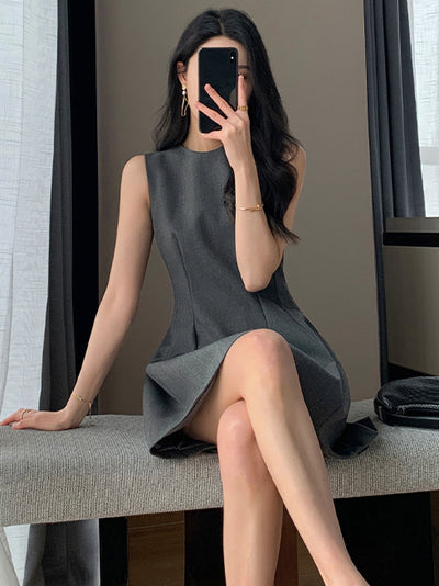 sleeveless gray flare mini one piece