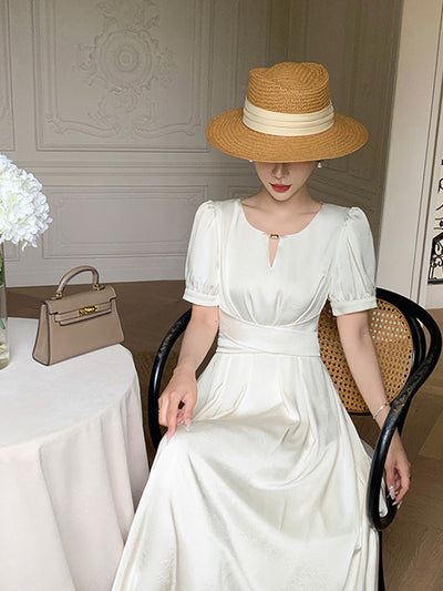 off white back ribbon long dress
