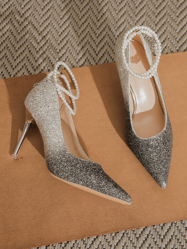 gradation pearl strap pumps