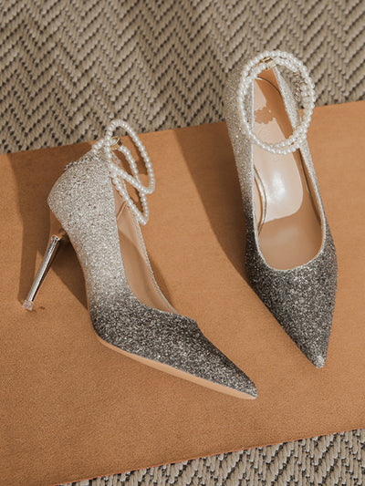 gradation pearl strap pumps