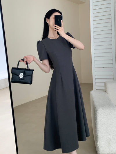 u neck gray flare long dress