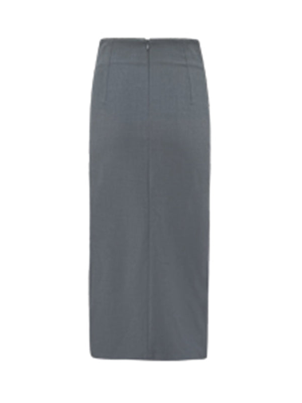 slit gray tight long skirt