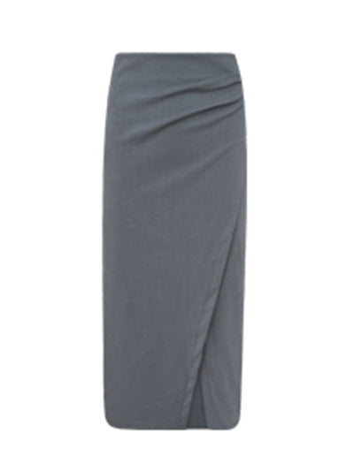 slit gray tight long skirt