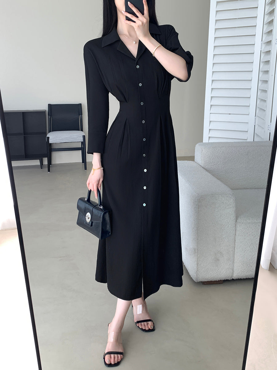 button shirt black long dress
