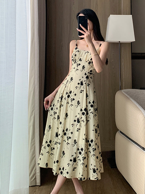 french flower camisole long one piece