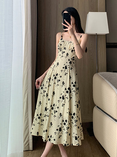 french flower camisole long one piece