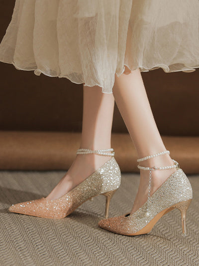 gradation pearl strap pumps