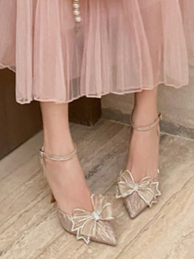 rhinestone ribbon pointed toe pumps