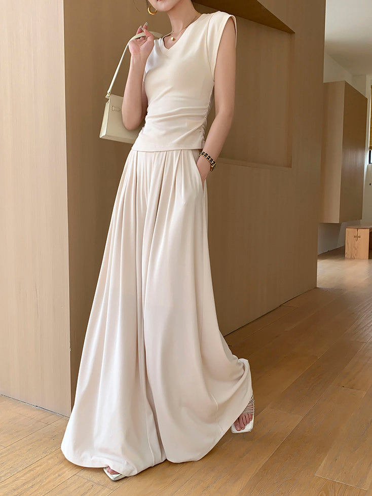 high waist smooth wide long pants