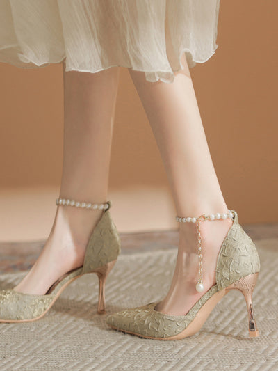 pearl strap pointed toe pumps