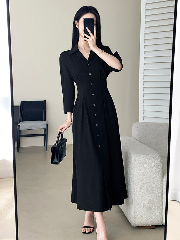 button shirt black long dress