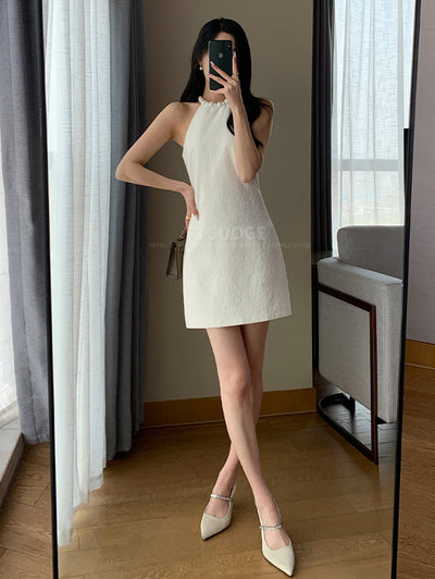 halter neck white tight mini one piece