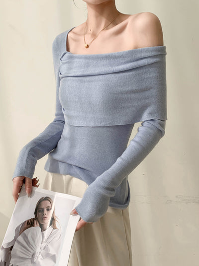 one shoulder knit slim tops