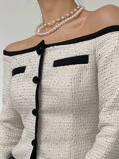 off shoulder tweed short tops