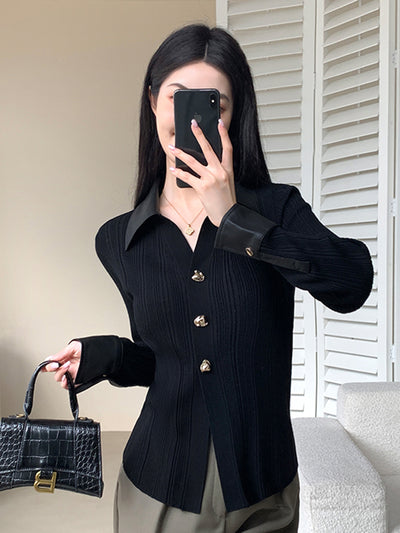 gold button elegant knit tops