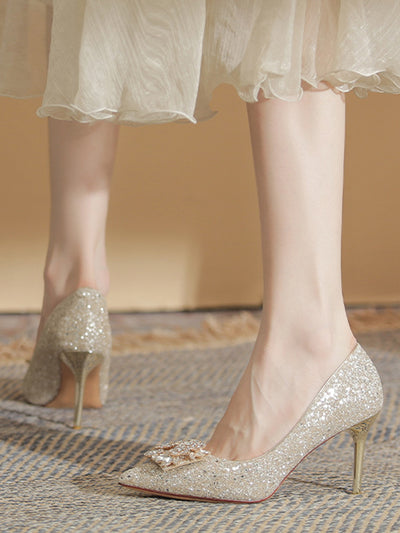 crystal bijou pointed toe pumps