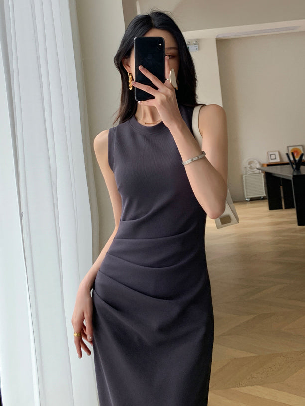 sleeveless waffle deep gray one piece
