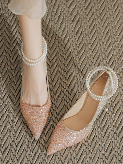 gradation pearl strap pumps