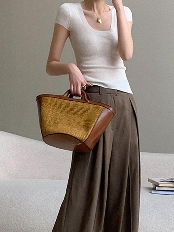 u neck short sleeve knit tops