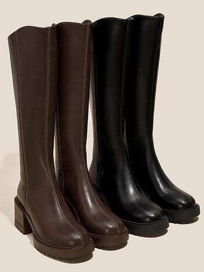 thick sole leather long boots