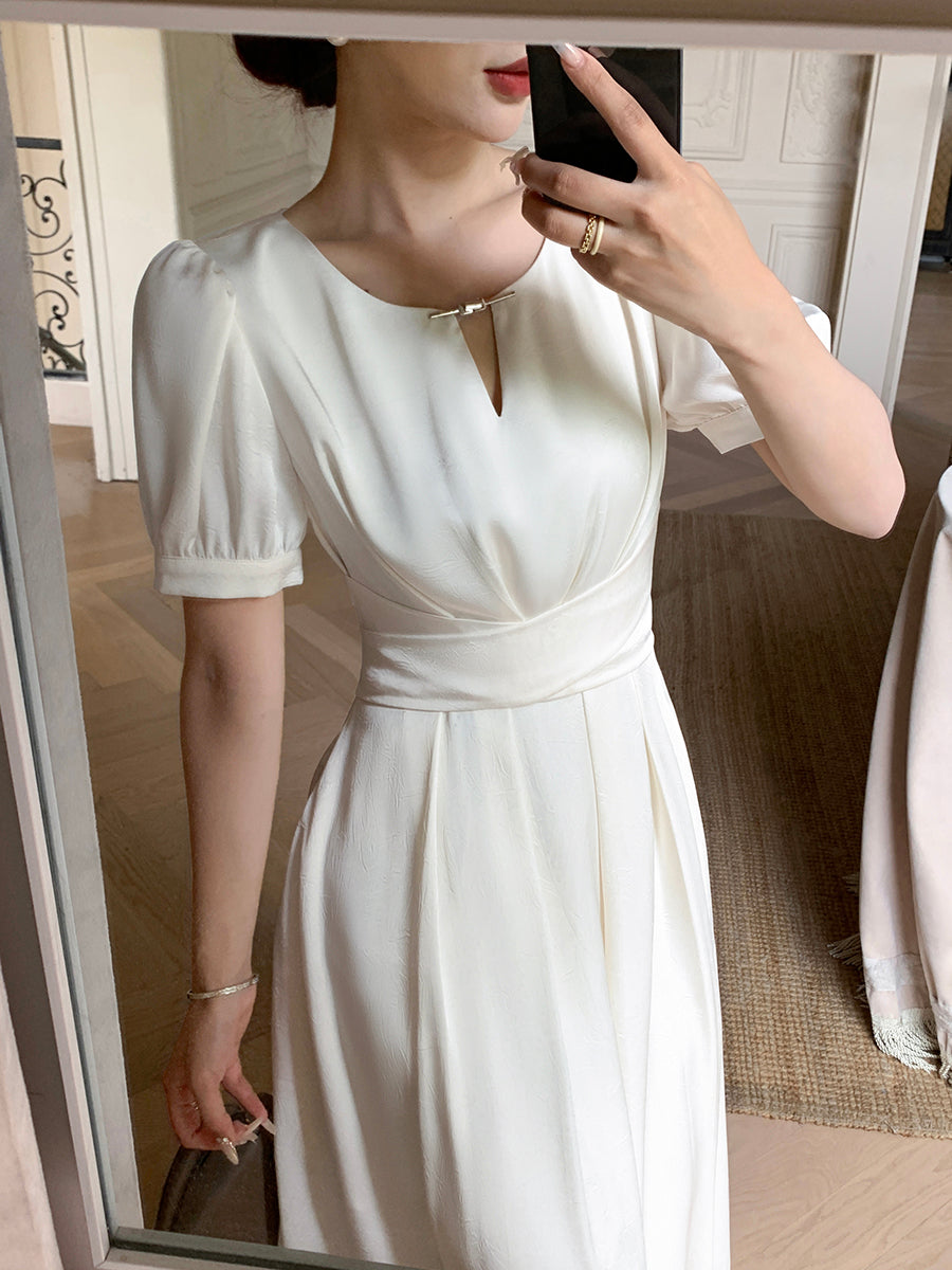 off white back ribbon long dress
