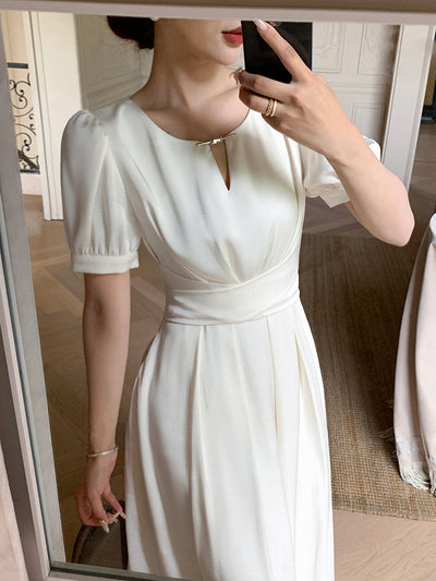 off white back ribbon long dress