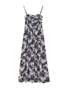 flower print monotone long dress