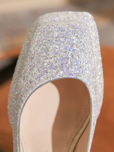 crystal square toe high heel pumps